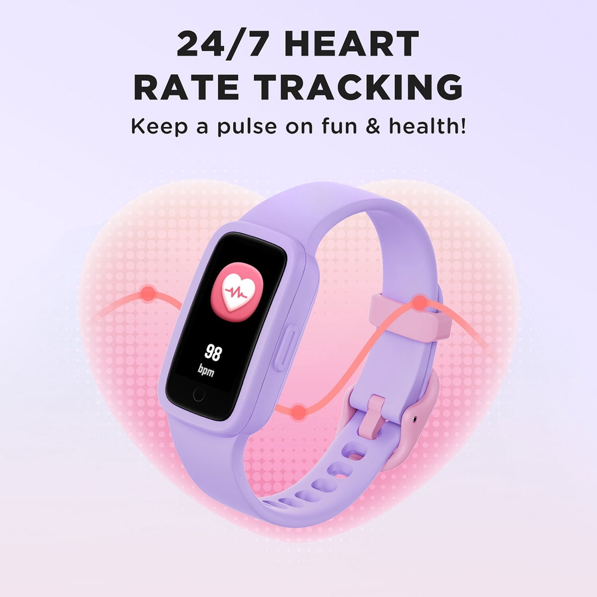 BIGGERFIVE Vigor 3 Kids Fitness Tracker Watch, AMOLED Screen, No App No Phone Needed, 3ATM Waterproof, Heart Rate and Sleep Monitor, Pedometer Watch, Sports Step Counter for Girls Ages 5-15, Lilac
