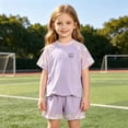 thumbnail image 5 of Girls 2 Piece Athletic Outfit, Mesh Short Sleeve Tee & Quick Dry Shorts Summer Sportswear for Kids 12 Months-18 Years, 5 of 6