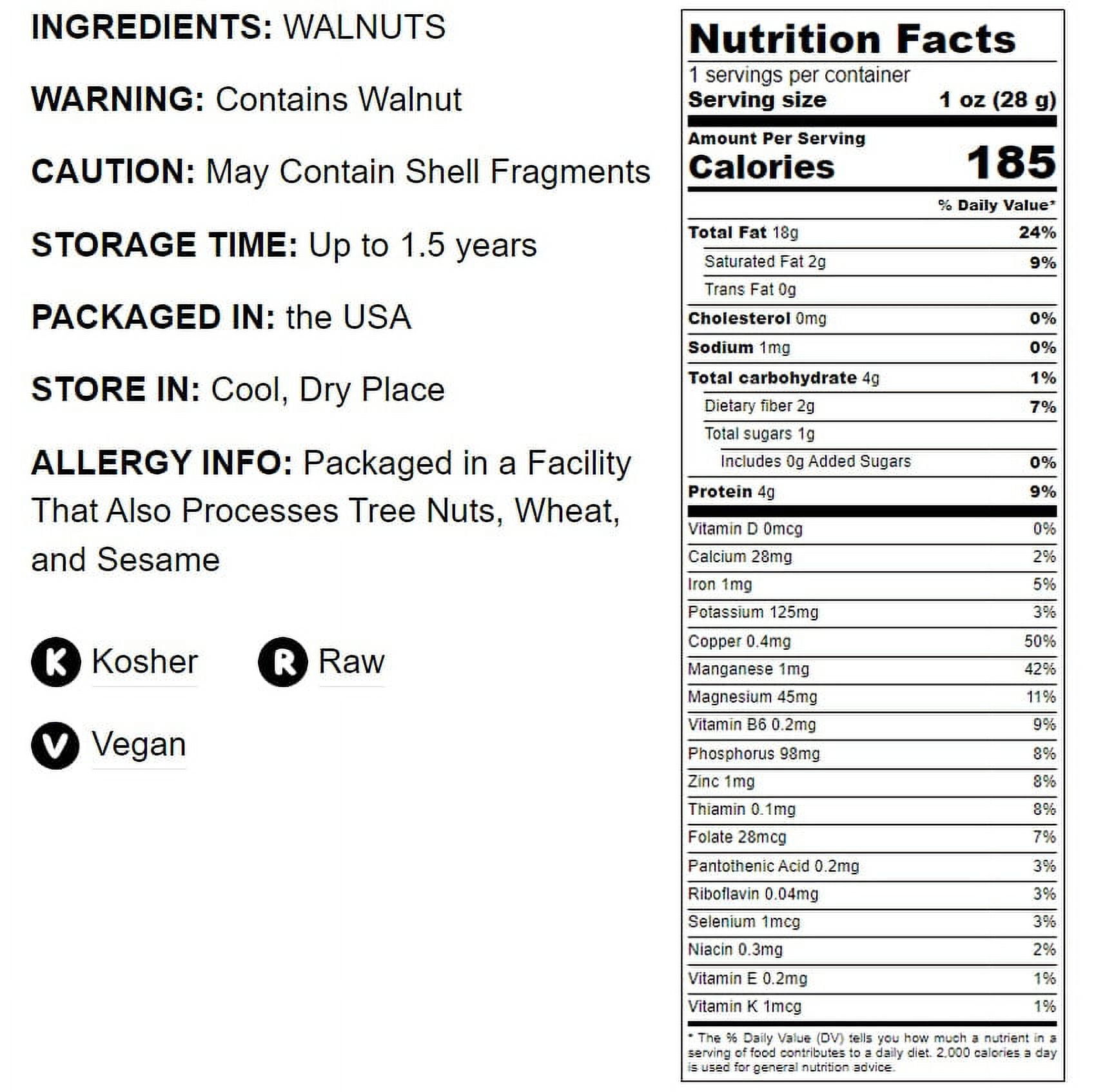 California Walnut Pieces, 4 Pounds — Kosher, Raw, Vegan — by Food to Live