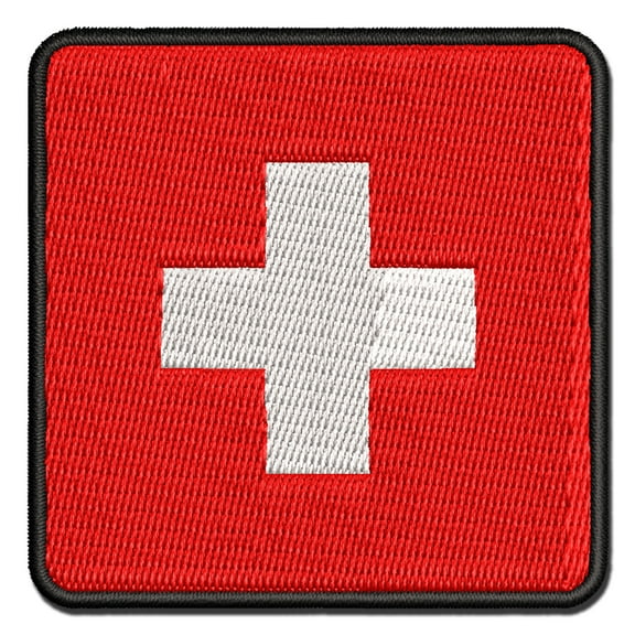 Switzerland Flag Applique Multi-Color Embroidered Iron-On Patch - 2.5 Inch Small