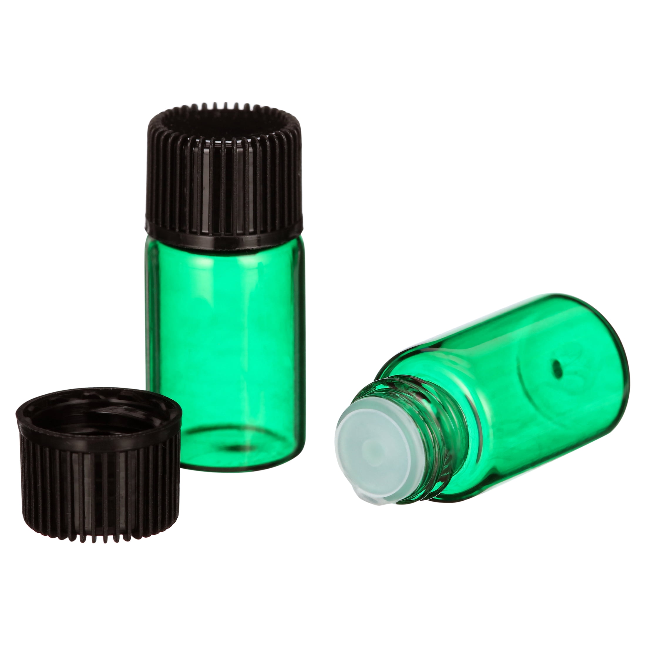 Glass Essential Oil Bottle 50pcs 3ml Small Sample Jars with Orifice Reducers for Dispensing Reagent Sample Perfume Essential Oil,Green
