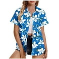 thumbnail image 2 of Horkkom Short Sleeve Button Up Women Summer Plus Size Hawaiian Shirts Casual Floral Print V Neck Button Down Shirts Blue M, 2 of 5