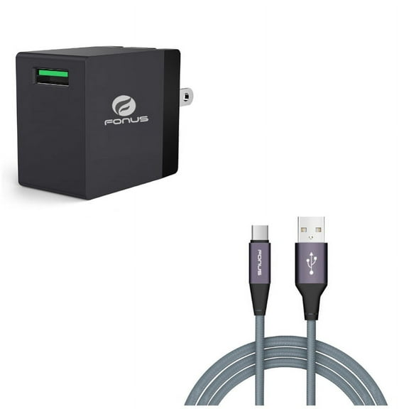 USB 18W Fast Home Charger w Power Cord Type-C 6ft USB Cable X8V for Alcatel 3V (2019) - ASUS ROG Phone 2 - BLU G9 Pro - BOLD N1 - Coolpad Legacy S - Google Pixel 4 XL - LG G8X ThinQ