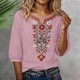 thumbnail image 4 of Neewe Women's Embroidered Tops 3/4 Sleeve Traditional Boho Shirts for Women V Neck Peasant Tunic Blouses, 4 of 8