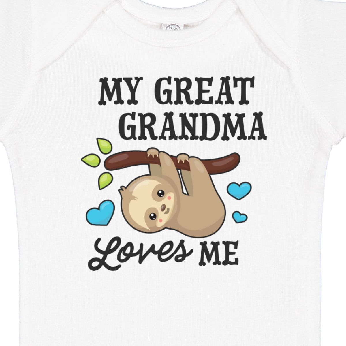 Inktastic My Great Grandma Loves Me with Sloth and Hearts Boys or Girls Baby Bodysuit