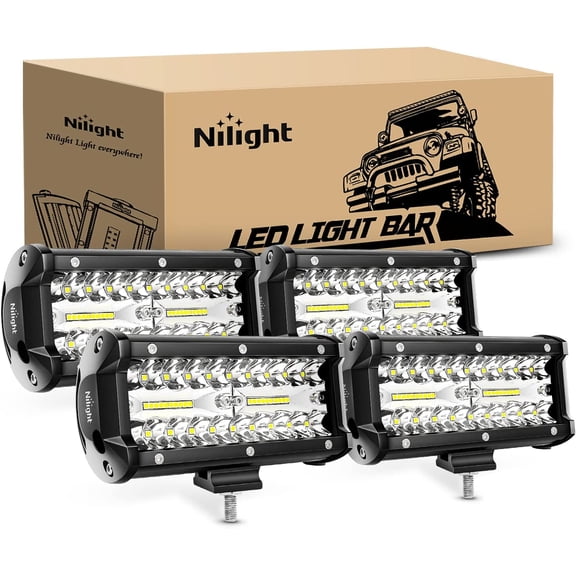 Nilight LED Pods 4PCS 6.5 Inch 120W Light Bar Triple Rows Spot Flood Combo Driving Light Waterproof Led Work Light Off-road Truck Car ATV SUV Cabin Boat