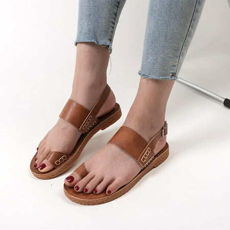 

Sunvit Womens Flat Sandals- Casual Open Toe Flip-Flops Summer Slide Sandals #114 Brown