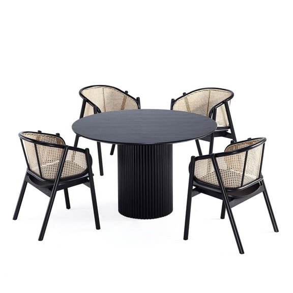 5-Piece Hathaway Round Solid Wood Dining Table with 4 Versailles  Dining Chairs