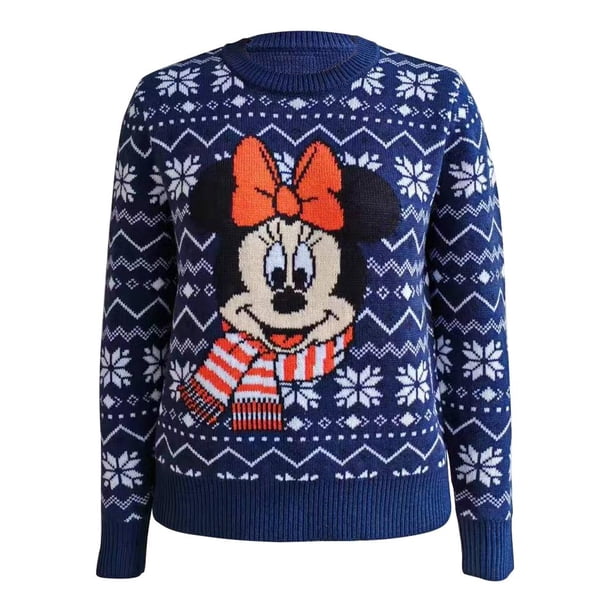 Suéter Minnie Mouse Para Mujer Talla CH Estilo Navideño Color Azul