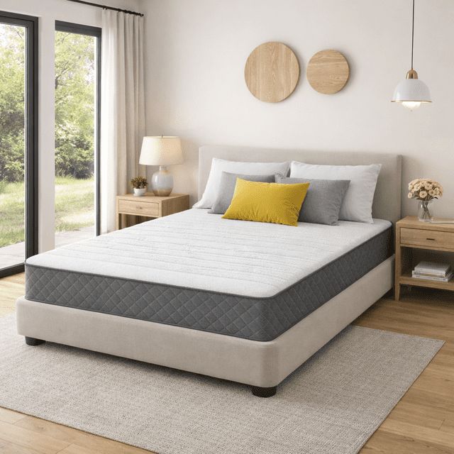 Matelas Ferme 12 Pouces Grand, Mousse à Mémoire de Forme & Hybride à Ressorts Confort Grand Size en Boîte, Adulte