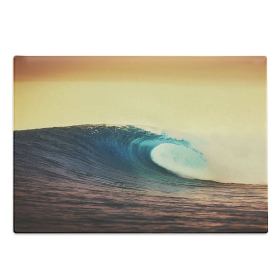 Ocean Cutting Board, Ocean Breaking Wave at Sunset in Warm Colors Sea Seasonal Picture Art, Decorative Tempered Glass Cutting and Serving Board, Large Size, Turquoise Yellow Brown, by Ambesonne