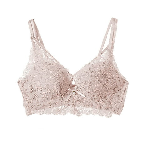 Up to 60% off Bras for Women  Xunlbb Fashion Women Solid Color Bow Perspective Lace No Rims Fixed Cup Gathering Daily Bra(Pink 38)