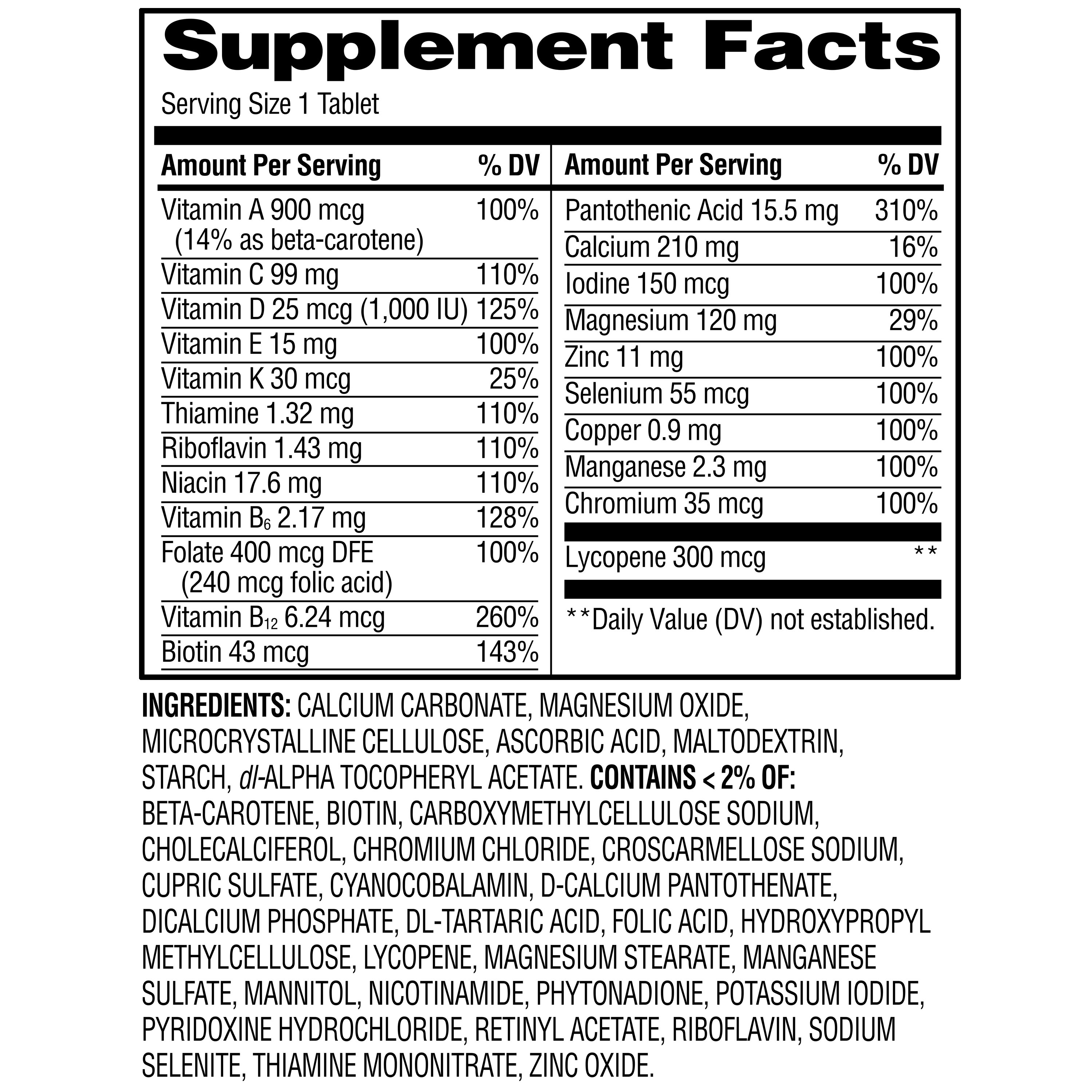 Equate One Daily Men's Multivitamin/Multimineral Supplement Tablets, 100 Count - image 2 of 10