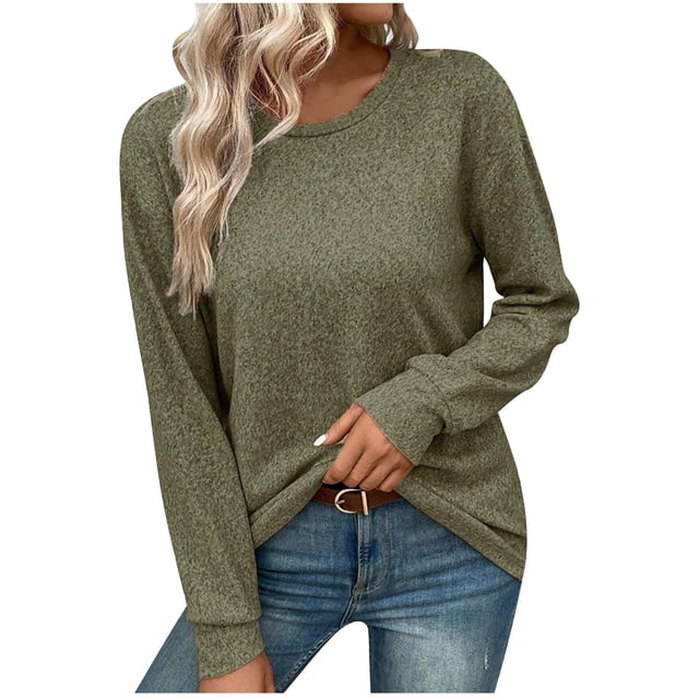 Timegard Hauts pour Femmes Col Rond Manches Longues sous-Vêtements Amples Couleur Unie Automne Hiver Hauts Décontractés Amples