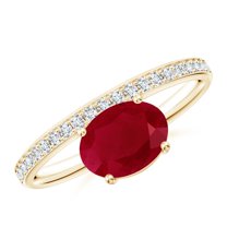 ANGARA Natural Oval 1.25 ct Ruby Off-Centered Solitaire Ring With Diamonds in 14K Yellow Gold for Women (Size-8x6mm) | July Birthstone, Anniversary, Jewelry Gift for Women | Natural Ruby Ring