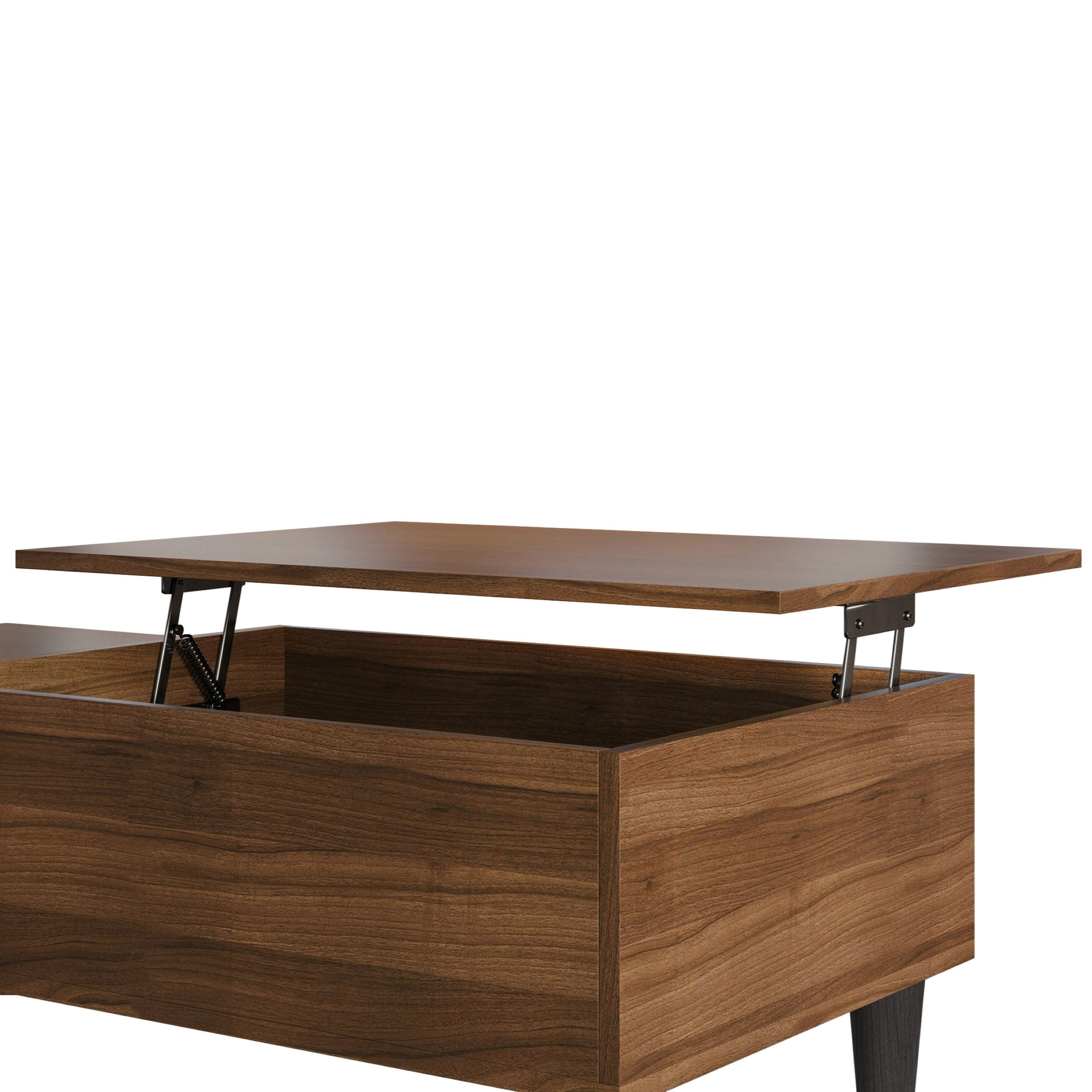 Home Design Caribou Lift-Top Coffee Table with Hidden Storage Compartment and Side Drawer, Sturdy Legs, Modern Design for Living Room, Brown Finish