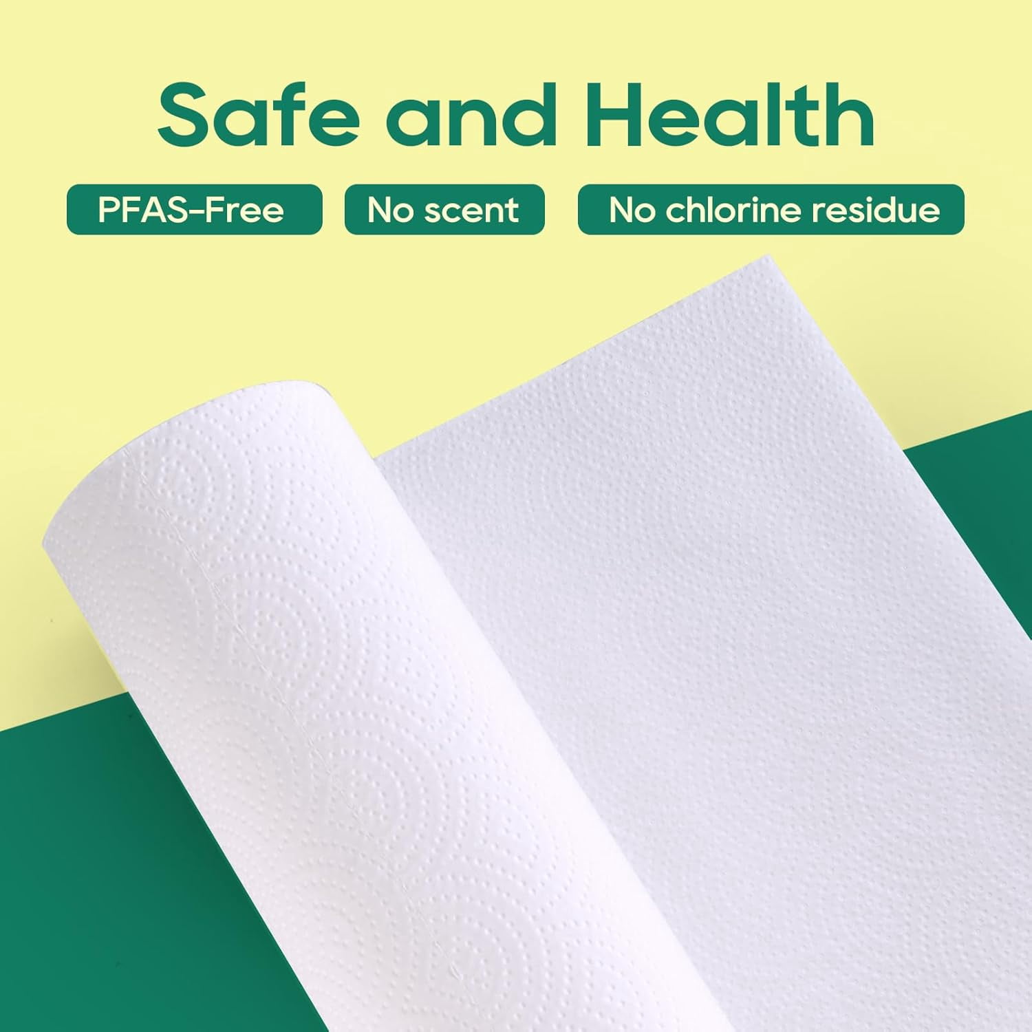 Bamboo Paper Towels - 8 Rolls, 2 Ply 120 Sheets- Plastic Free, Tree Compostable, Disposable Kitchen Towels, Soft and Absorbent, PFAS White
