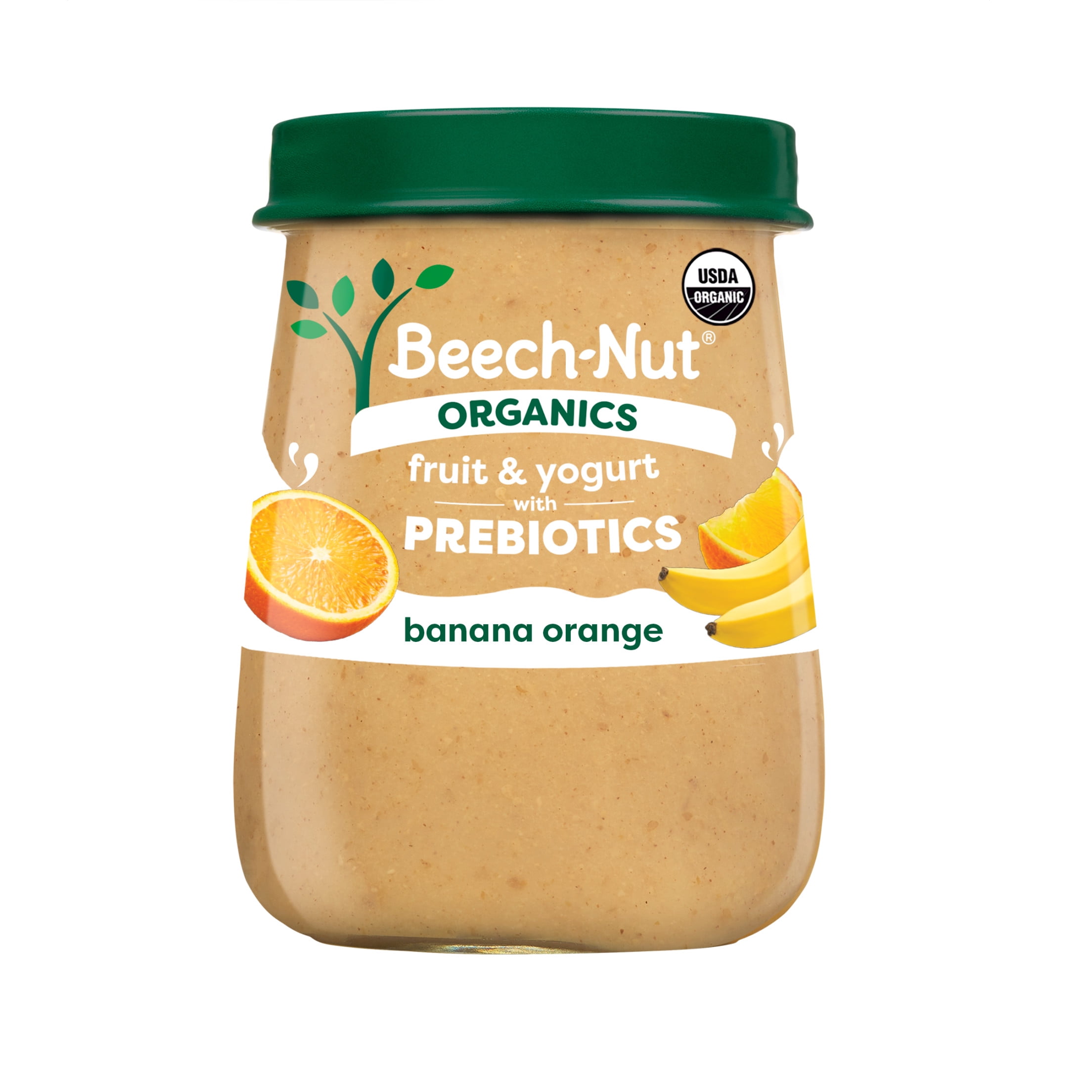 (3 pack) Beech-Nut Organics Fruit & Yogurt Baby Food + Prebiotics, Banana Orange, Stage 2, 4oz Jar