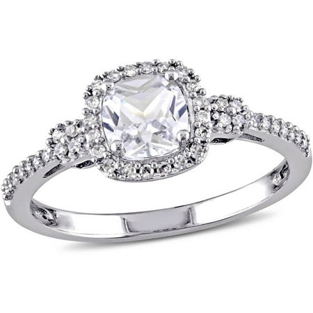 Miabella 3/4 Carat T.G.W. Created White Sapphire and 1/6 Carat T.W Diamond 10kt White Gold Engagement Ring
