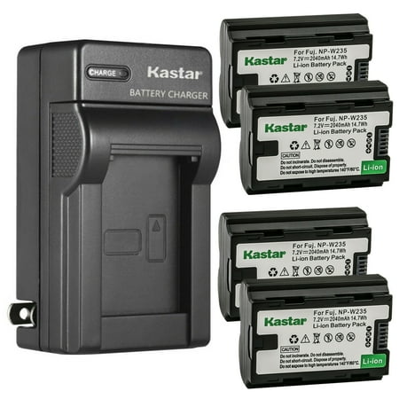 Kastar 4-Pack NP-W235 Battery and AC Wall Charger Replacement for Fujifilm NP-W235 Battery Fujifilm BC-W235 Battery Charger Fujifilm X-T5 Mirrorless Camera Fujifilm X-S20 Mirrorless Camera