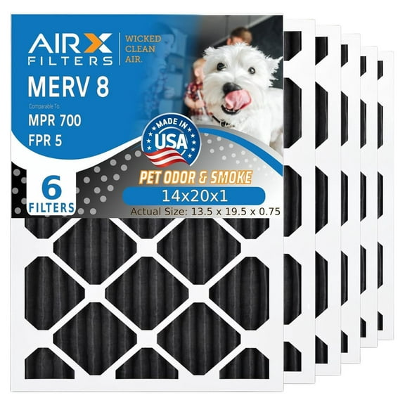 WICKED CLEAN AIR 14x20x1 Carbon Air Filter Odor MERV 8 HVAC Furnace Filter 6 Pack