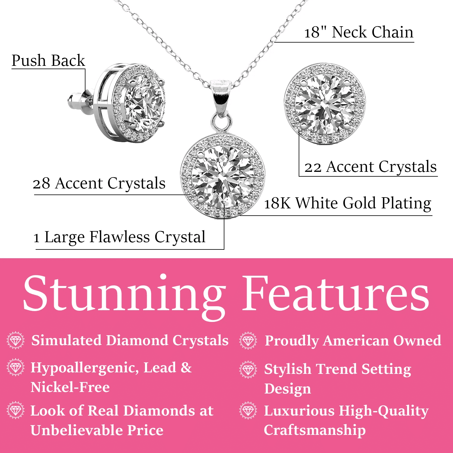 Cate & Chloe Blake 18k White Gold Plated Halo Jewelry Set with Simulated Diamonds Gift for Women