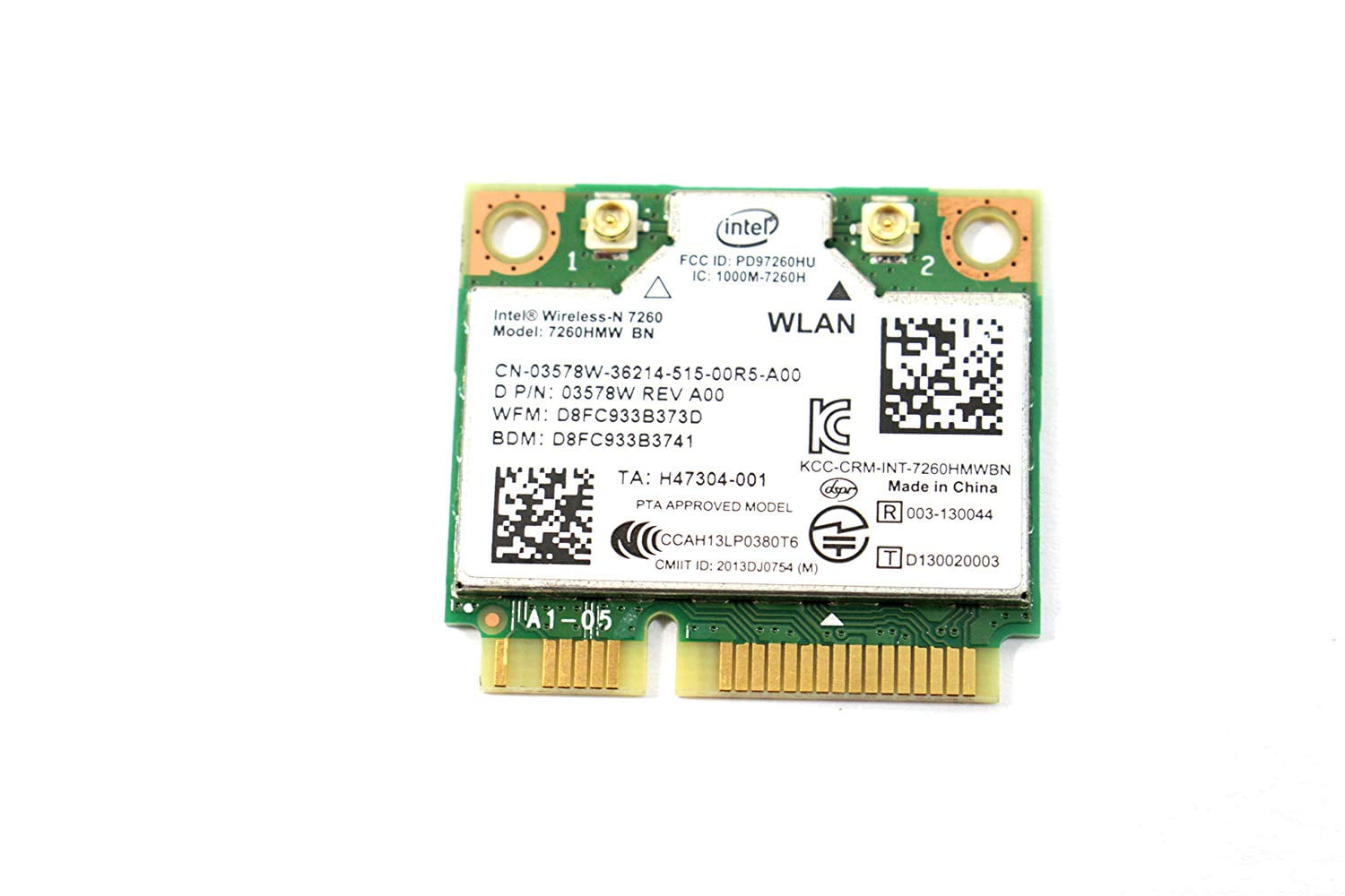 Intel 7260.HMW Dual Band Wireless-AC 7260 Network Adapter PCI Express Half Mini Card 802.11 b/a/g/n/ac 