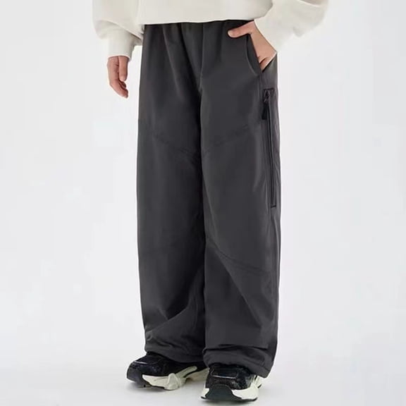 CPNG Kids Waterproof Snowpants Parachute Pants Winter Fleece Lined Casual Baggy Windbreaker Pants Cuffed Ankle Outdoor Ski Pants Boys Girls Snow Pants