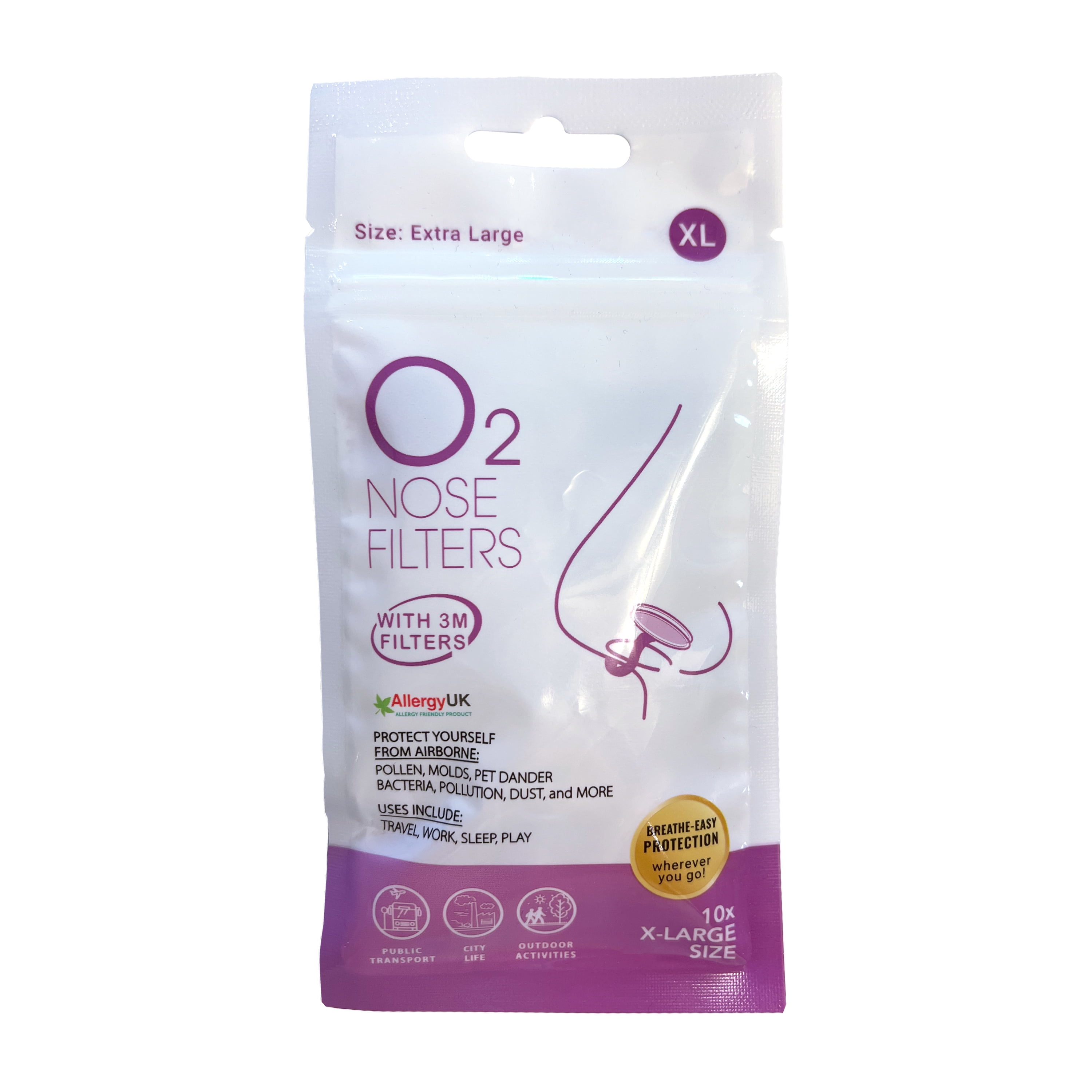 O2 Nose Filters with 3M Filtration Pack of 10 Nasal Dilators Allergy