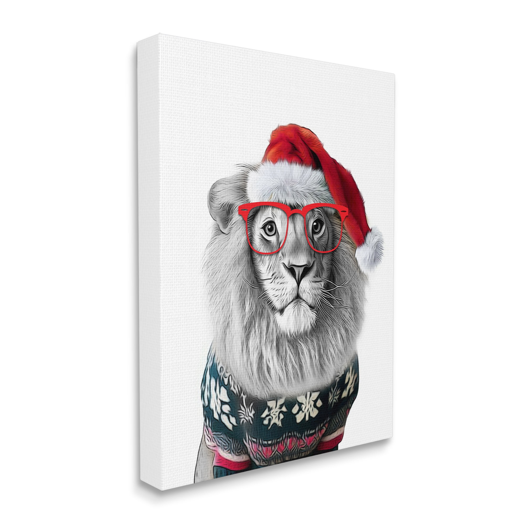 Stupell Industries Lion in Christmas Sweater Holiday Painting Gallery Wrapped Canvas Art Print Wall Art, 24 x 30
