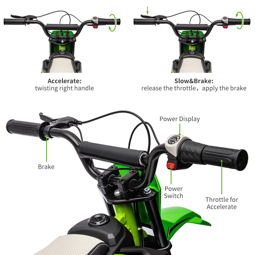 24V Kids Ride on Electric Off-Road Motorcycle,250W Motor 13.6MPH Fast Speed Dirt Bike Motocross,Leather Seat,Twist Grip Throttle,Metal Suspension,Air-Filled Tires,for Teens