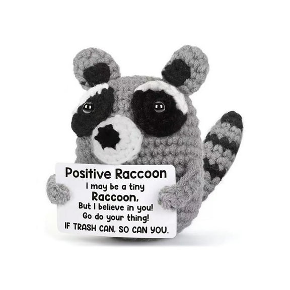 Handmade Tiny Positive Raccoon, Handmade Crochet Motivational Gift, Emotional Supporting Animal Plush for Men & Women Friend, Coworker, Bestie, Encouragement Present, Birthday & Christmas