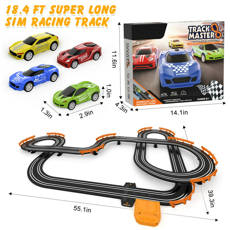  Wupuaait Slot Car Race Track Sets with 4 High-Speed Slot Cars,  Battery or Electric Car Track, Dual Racing Game Lap Counter Circular  Overpass Track, Gifts Toys for Boys Kids Age 6