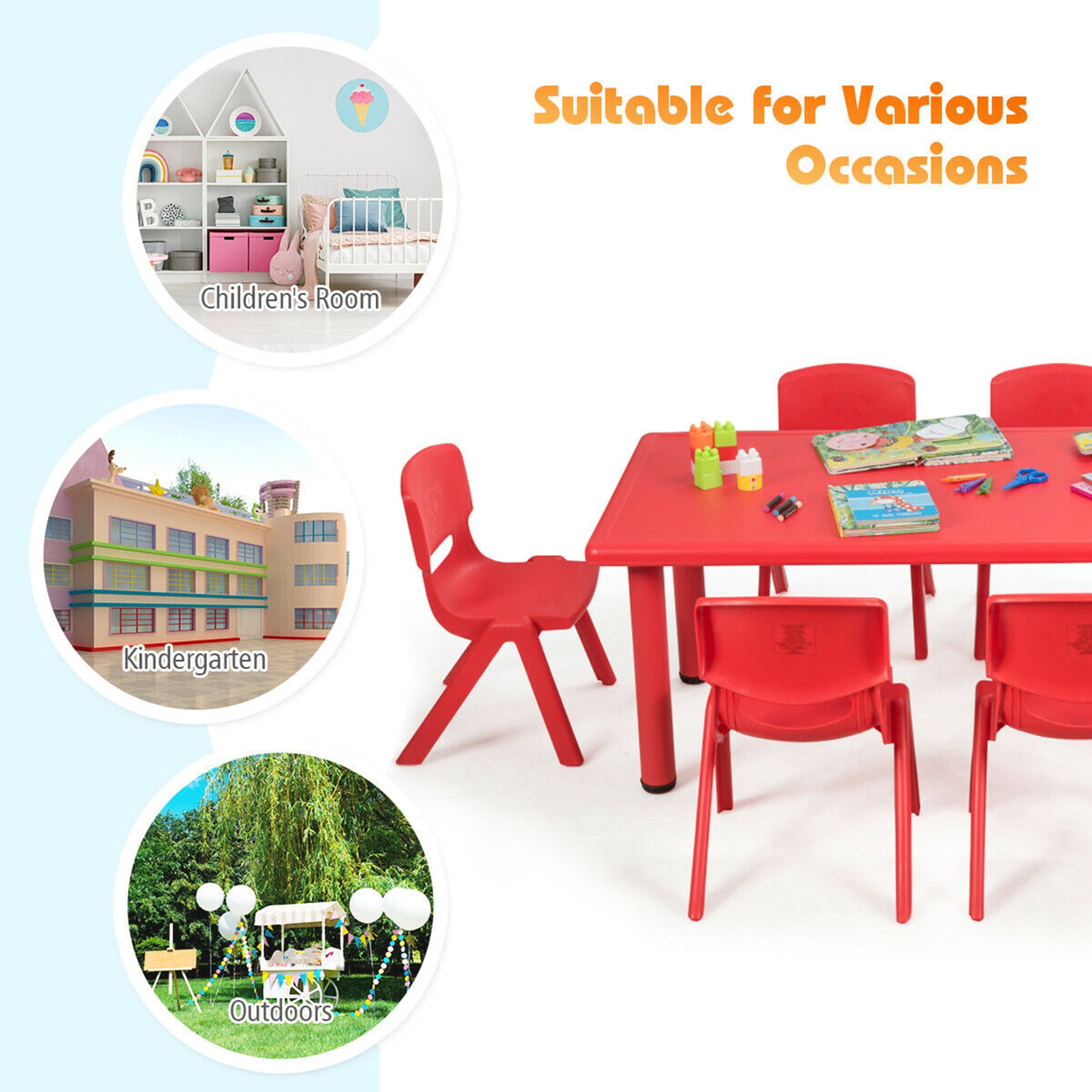 Gymax 6 pack Kids Plastic Stackable Classroom Chairs Indoor Outdoor Kindergarten Red