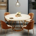 thumbnail image 4 of 47.2" Round White & Gold Dining Table | Seats 4-6 | Durable Steel Geometric Base | Scratch & Heat Resistant MDF Top | Perfect for Dining Room, Kitchen, 4 of 7