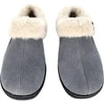 thumbnail image 3 of Clarks Pewter Suede Leather Faux Fur Lined Comfortable Round Toe Ankle Slippers (Pewter, 6), 3 of 5