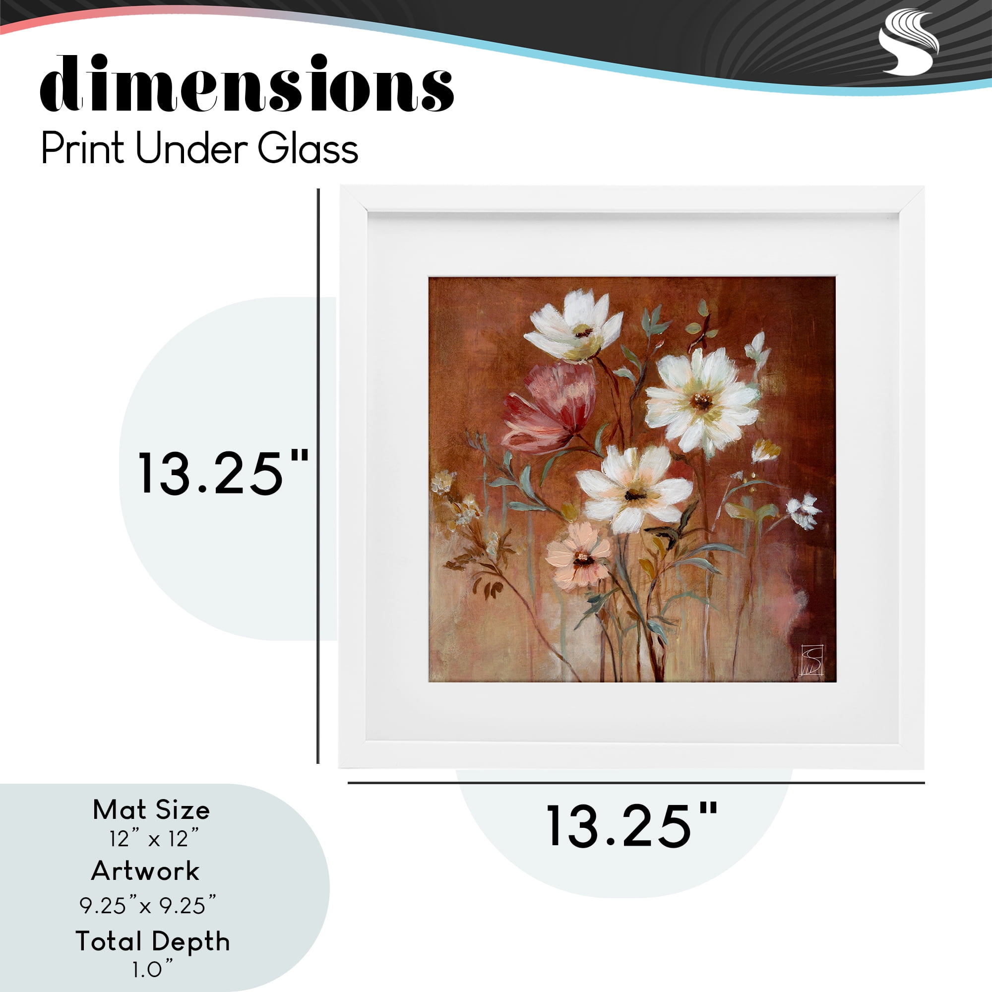 Mocha Flowers Collection White Framed Print Under Glass, design by Sara Culpepper