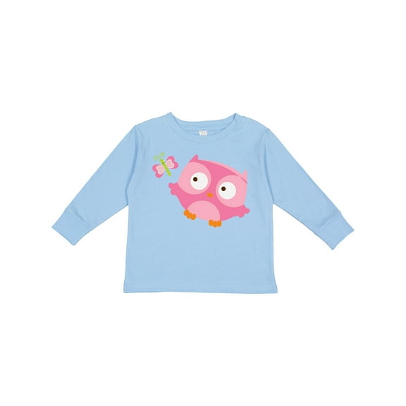 Inktastic Pink Owl and Butterfly Girls Long Sleeve Toddler T-Shirt