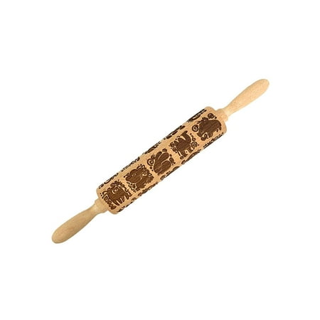 

Embossed Rolling Pin Wooden Dough Roller with Animal Pattern