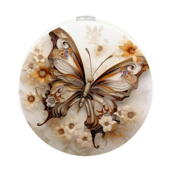 Butterfly LED Round Night Light-2PCS, Dimmable Plug-in Wall Lamp with Dusk to Dawn Sensor, Soft Warm Glow for Bedroom, Bathroom, Hallway, Stairs, Kitchen, Kids Room
