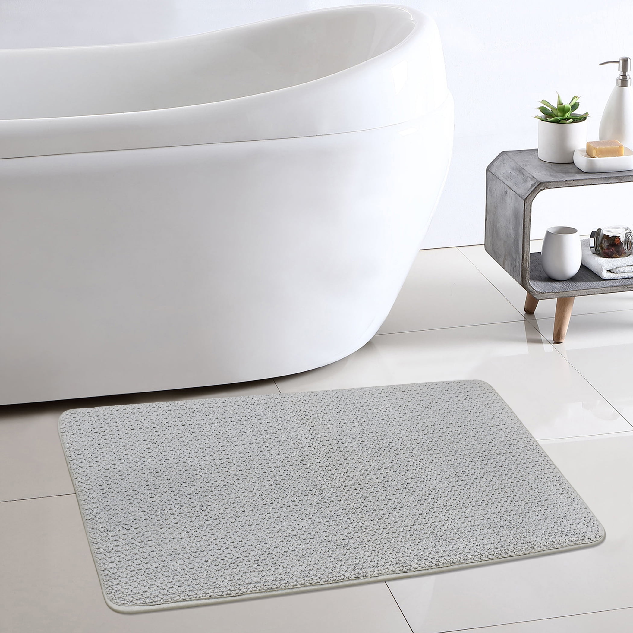 Better Homes & Gardens Signature Soft Cotton Memory Foam Bath Rug, Soft Silver, 20" x 34"
