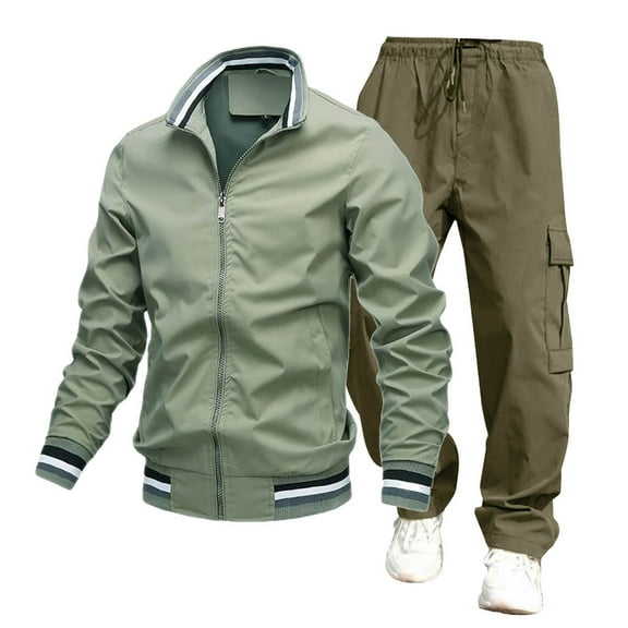 Valora Men's Suits 1 Men's Sweat Suit Two Piece Outfit Casual Contrast Sports Jogging Tracksuits Set Green L