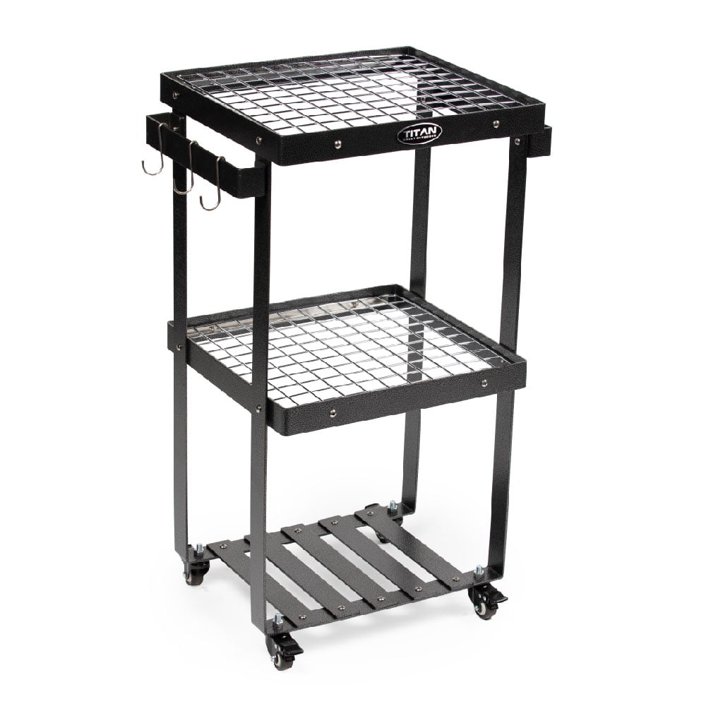 Titan Great Outdoors 20 Tier Barbecue Prep Station and Grill Accessory  Serving Cart, Wire Rack Storage Shelves