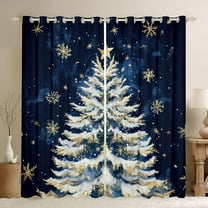 jejeloiu Chic Christmas Tree Black Out Curtains,Happy New Year Curtains Pack of 2 (42x63 Each),Merry Xmas Snowflake Bedroom Curtains For Children,Microfiber Bedroom Decor