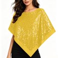 thumbnail image 4 of Fewfanhot Sequin Satin Trim Triangle Poncho Shawl, Sparkly Loose Cape Wrap for Women Evening Themed Party Wedding, 4 of 7