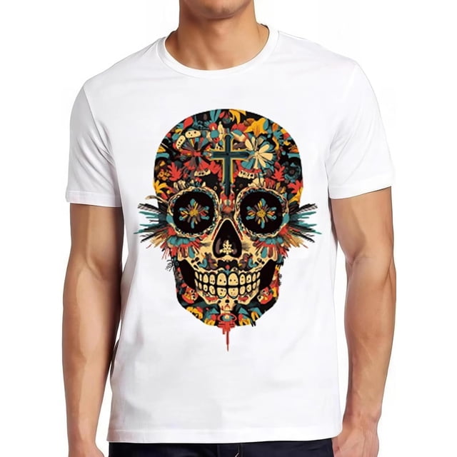 playera de calavera de azúcar, playera gráfica de Mandala de Calavera, divertida, unisex, color negro