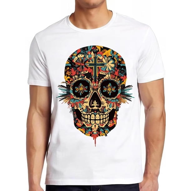 playera de calavera de azúcar, playera gráfica de Mandala de Calavera, divertida, unisex, color negro