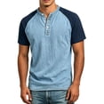 thumbnail image 2 of Henley Shirts for Men Summer Casual Crew Neck Raglan Short Sleeve Color Block Tops Dress Shirts, 2 of 5