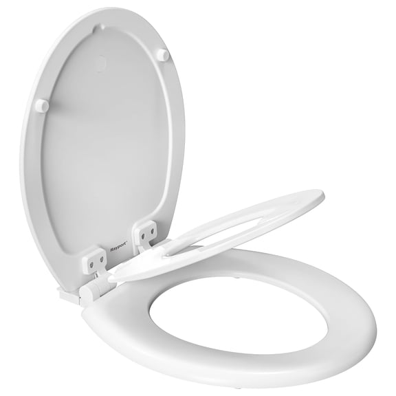 Rayport White Round Wood and PP 17", Toddler Potty Training Seat Built-In, Soft Close, Easy Clean, Magnetic Removable Kids Seat Toilet Seat