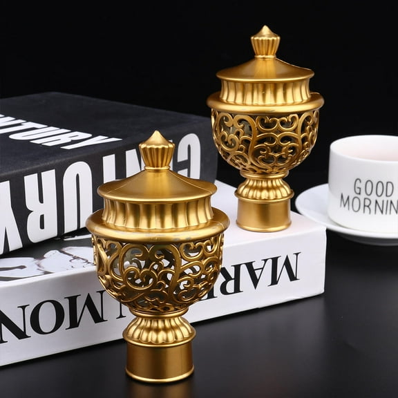 LEDMOMO 6Pcs Decorative Curtain Rod Finials Golden Plastic End Caps for Home Window Rod Fittings